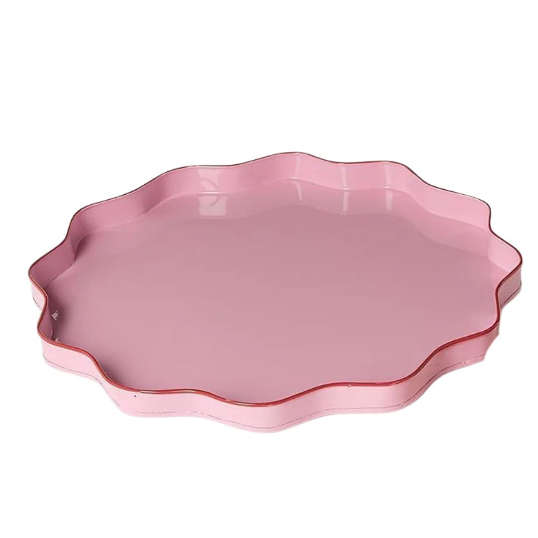 Scalloped Trays - Pink and Red Decorative Tray Two's Company Pink with Red 