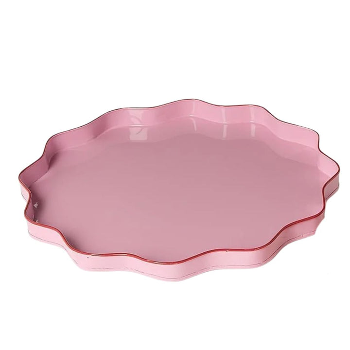 Scalloped Trays - Pink and Red Decorative Tray Two's Company Pink with Red 