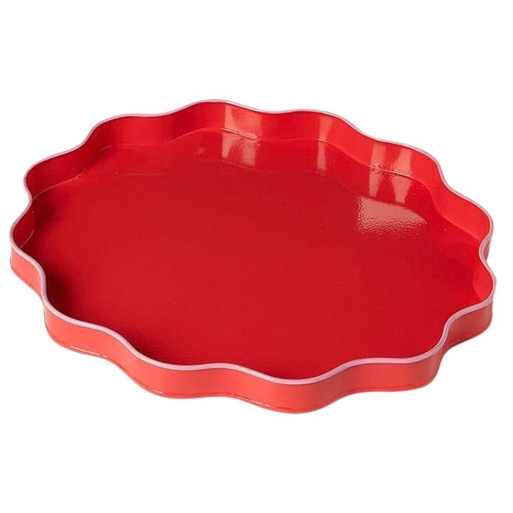Scalloped Trays - Pink and Red Decorative Tray Two's Company Red with Pink 