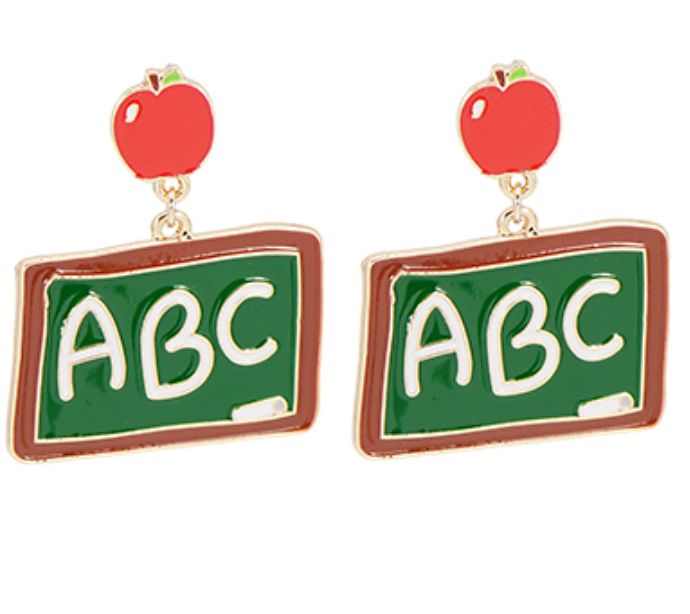 School Blackboard and Apple Earrings Womens Earrings Golden Stella 