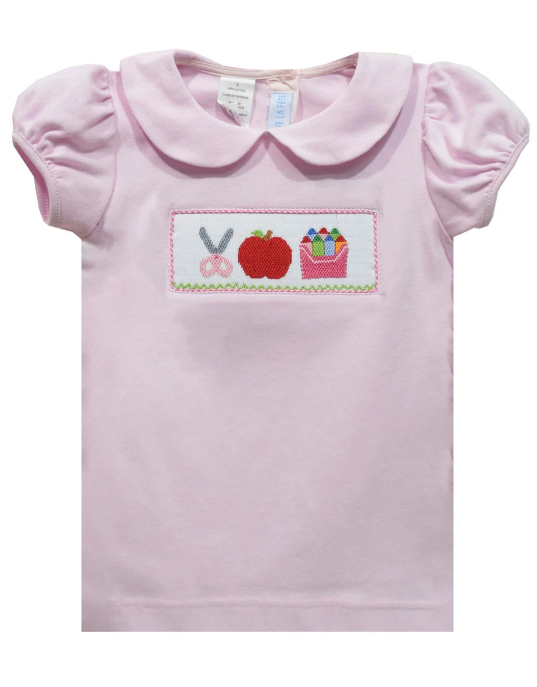 School Supplies Smocked Girls Shirt - Pink Girl Shirt Anavini 