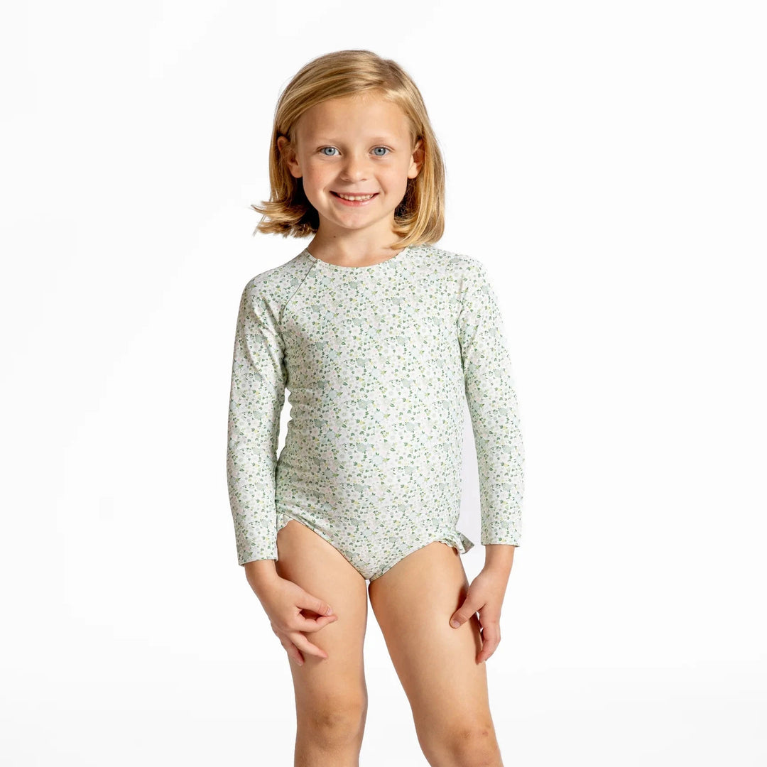 Sea Marsh Floral Rashguard One Piece Girl Bathing Suit Minnow 