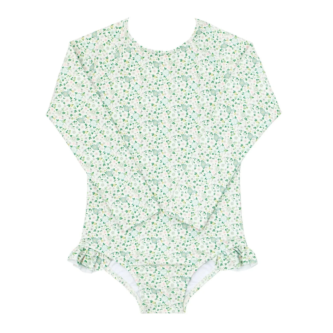 Sea Marsh Floral Rashguard One Piece Girl Bathing Suit Minnow 