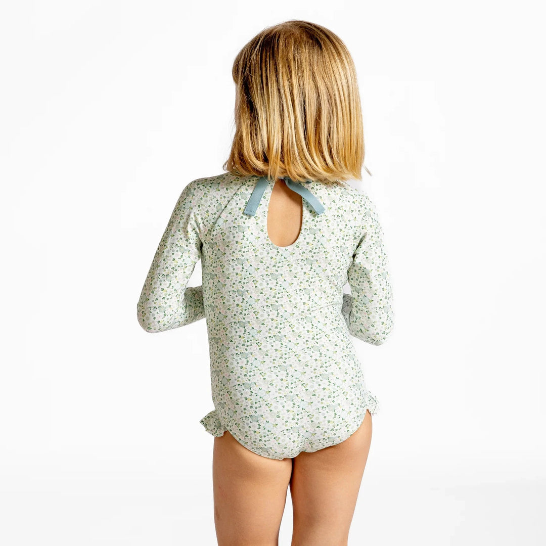 Sea Marsh Floral Rashguard One Piece Girl Bathing Suit Minnow 