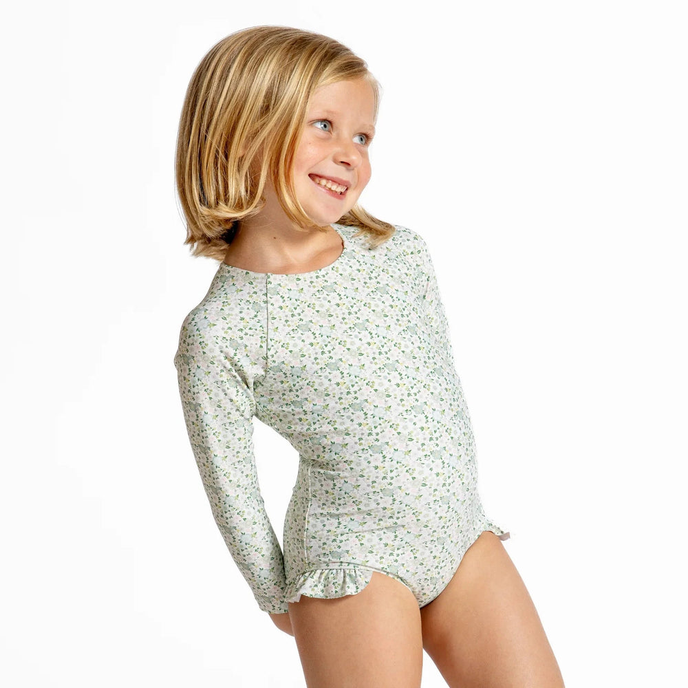 Sea Marsh Floral Rashguard One Piece Girl Bathing Suit Minnow 