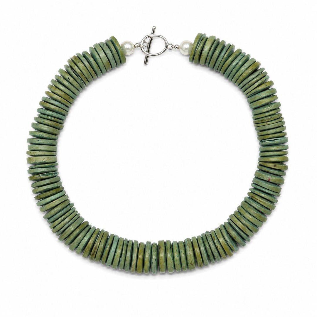 Seafoam Disc Beads with Pearl Ends Necklace Womens Necklace Bellary 