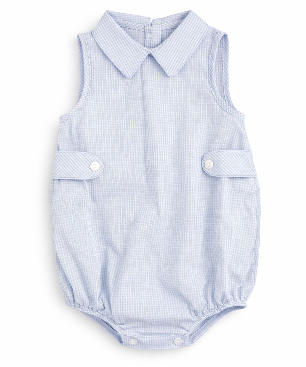 Sean Bubble - Light Blue Gingham Boy Bubble Baby Blessings 
