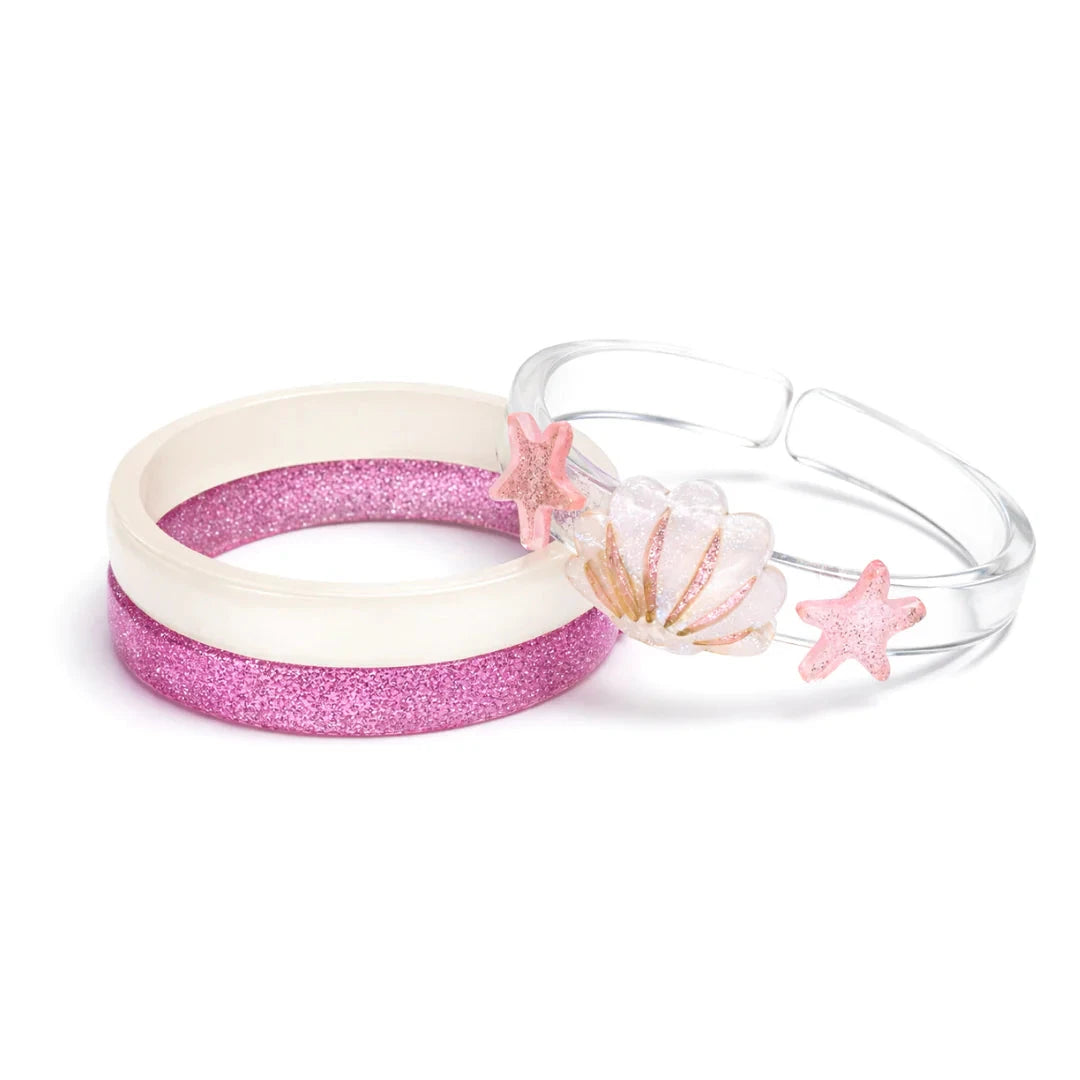Seashell Pink Glitter Bangles Girl Bracelet Lilies and Roses 
