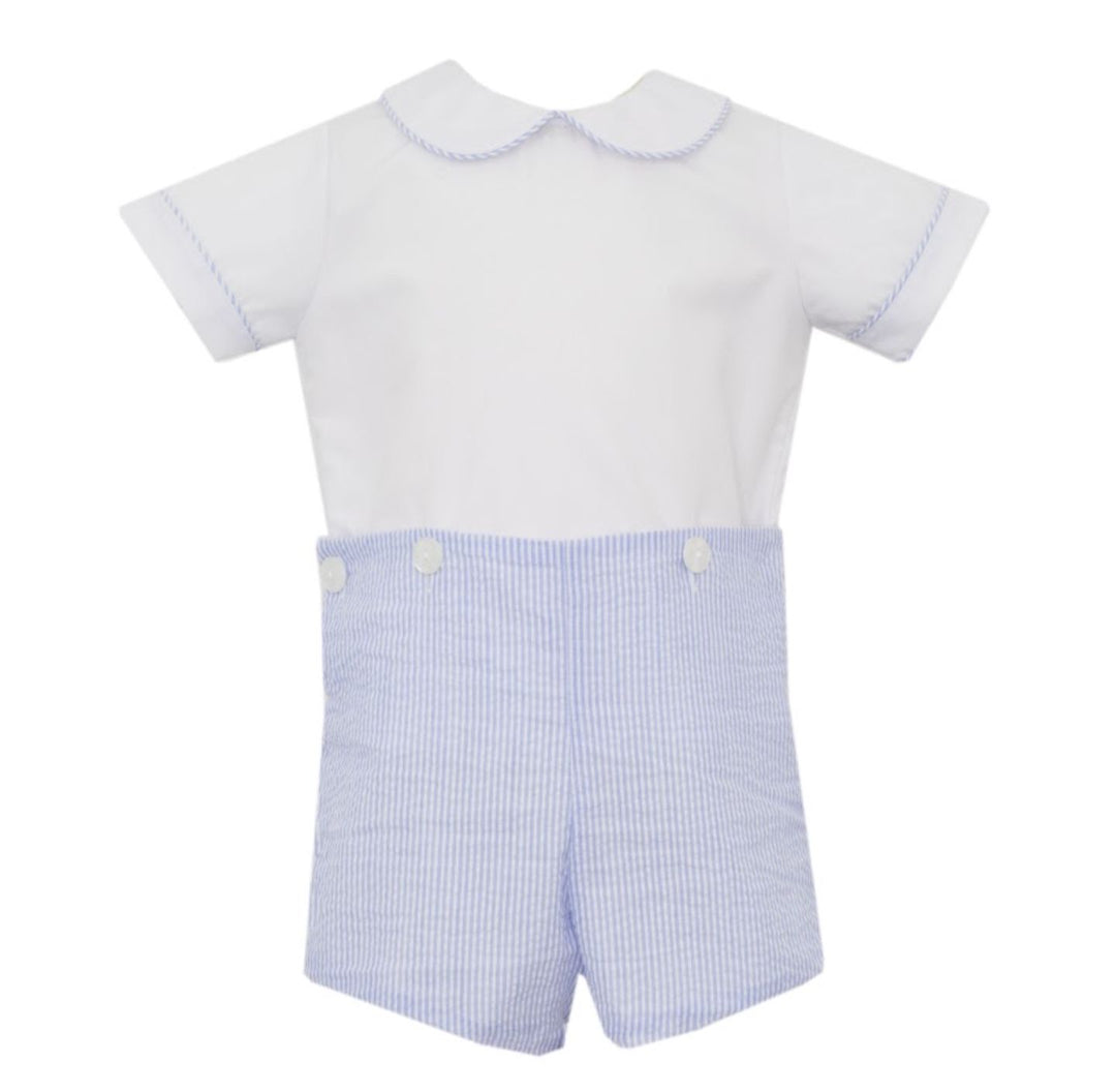 Seersucker Button On Shorts Set Boy Short Set Petit Bebe 