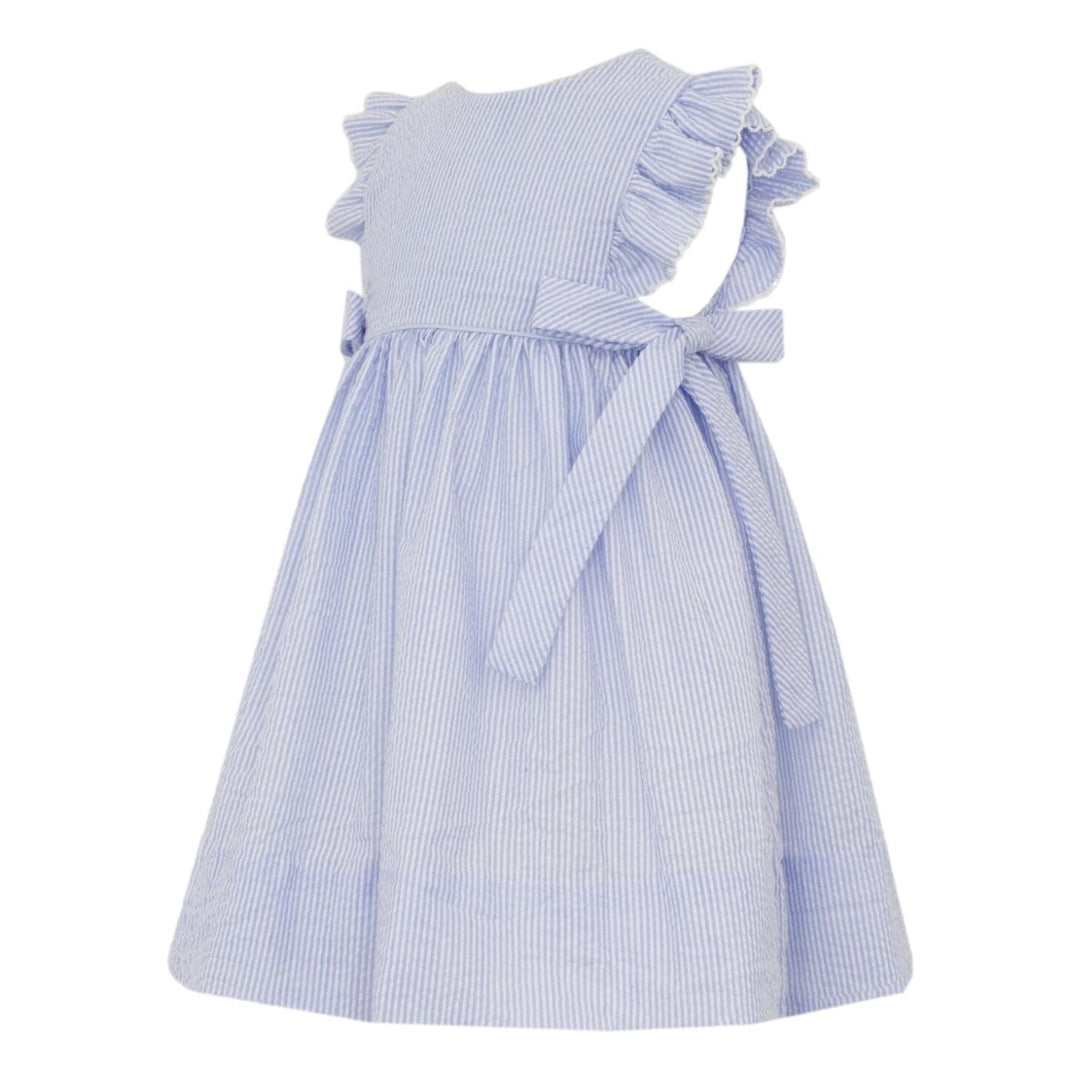 Seersucker Ruffle Dress with Side Ties Girl Dress Petit Bebe 