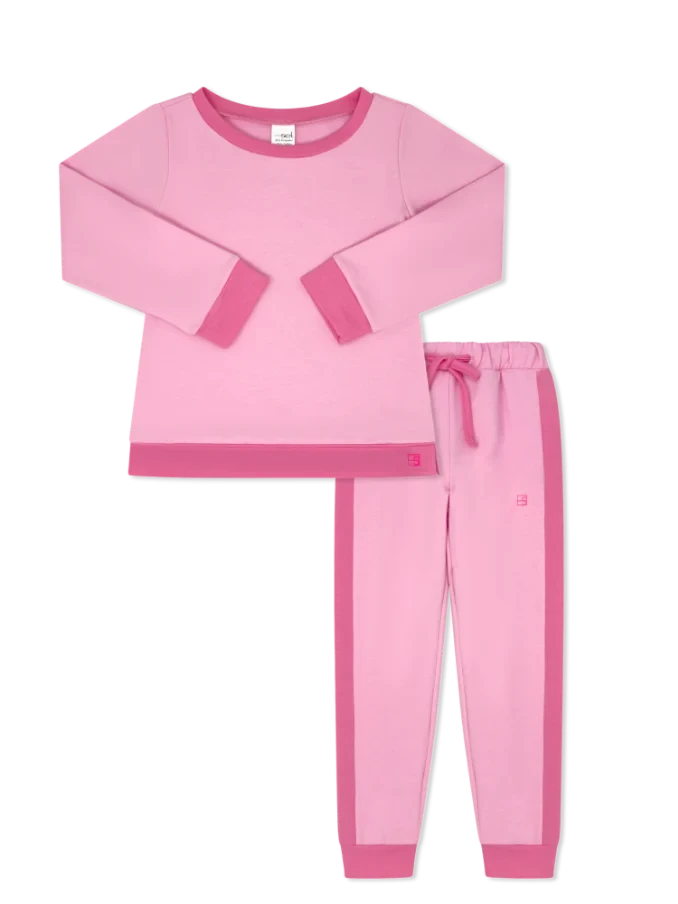 Selena Jogger Set - Cotton Candy Pink and Power Pink Girl Pant Set Trotter Street Kids 