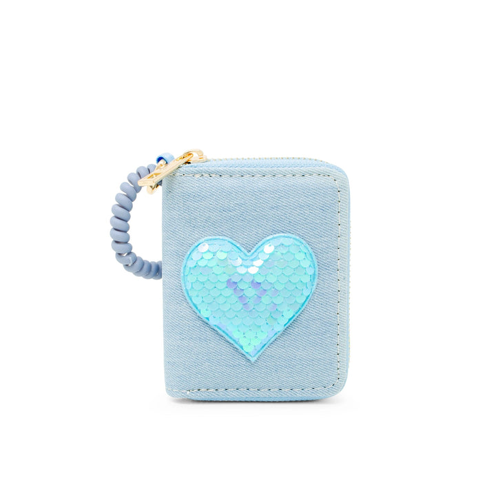 Sequin Heart Spiral Strap Wallet For Kids - Blue Wallet Tiny Treats and Zomi Gems 
