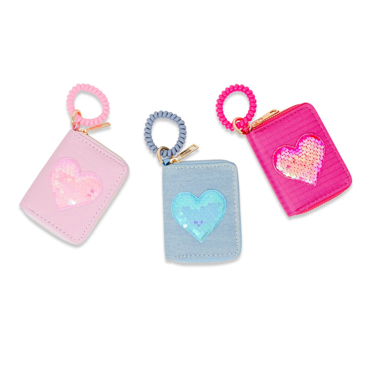 Sequin Heart Spiral Strap Wallet For Kids - Blue Wallet Tiny Treats and Zomi Gems 