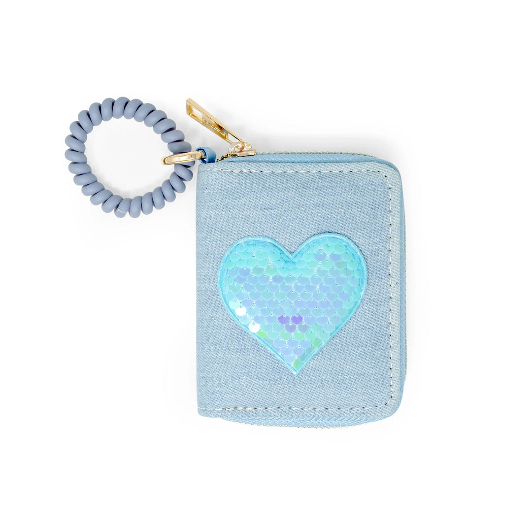 Sequin Heart Spiral Strap Wallet For Kids - Blue Wallet Tiny Treats and Zomi Gems 