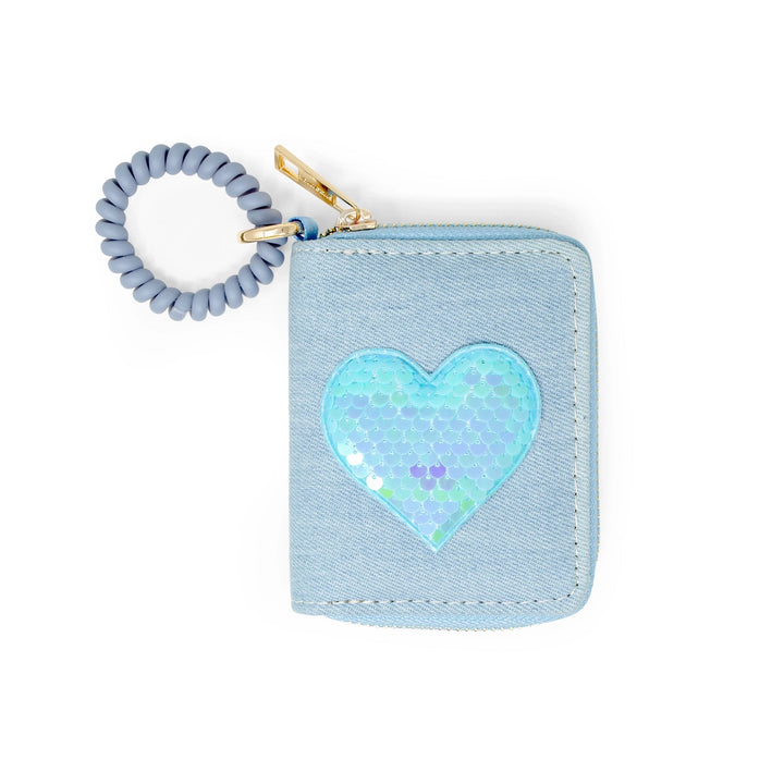 Sequin Heart Spiral Strap Wallet For Kids - Blue Wallet Tiny Treats and Zomi Gems 