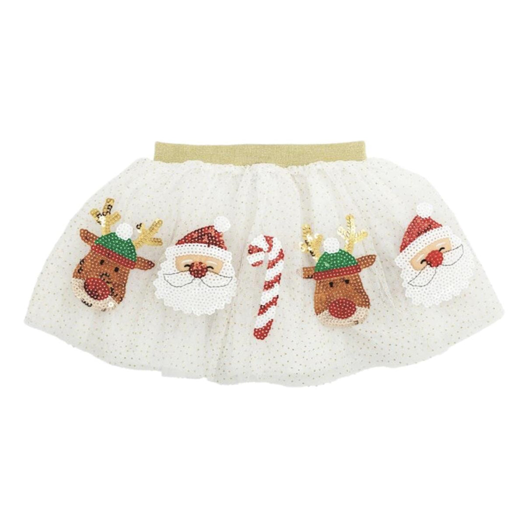 Sequin Reindeer Tutu Girl Skirt MudPie White Small 
