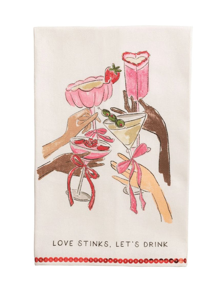 Sequin Valentine's Towels Kitchen Towel MudPie Love Stinks 