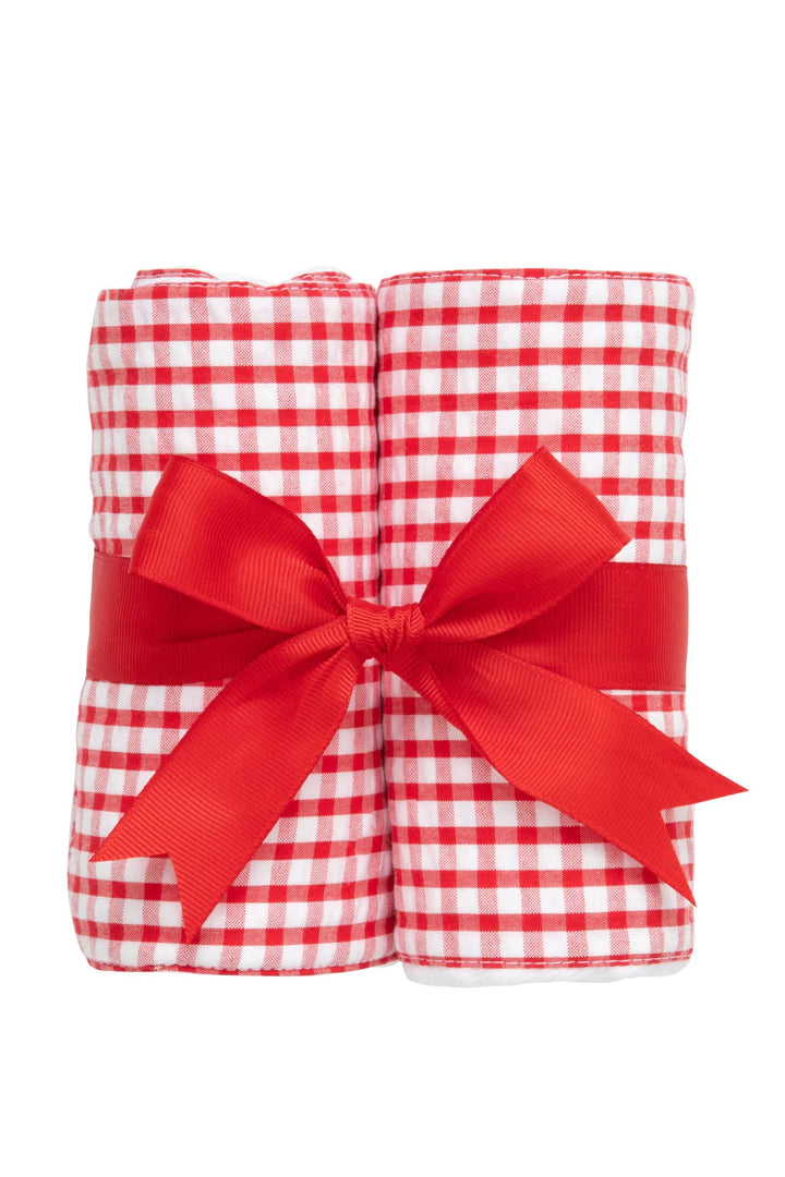 Set of 2 Burps Burp Cloths 3 Marthas Big Check - Red 