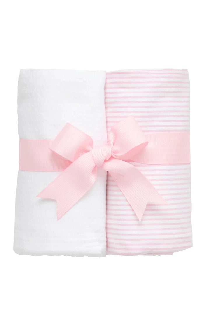 Set of 2 Burps Burp Cloths 3 Marthas Pink Seersucker Stripe and White 