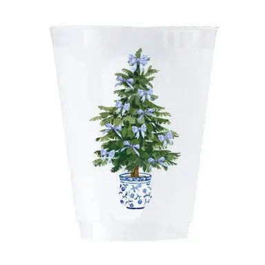 Shatterproof Cups - Blue Bow Christmas Tree Shatterproof Cups WH Hostess 