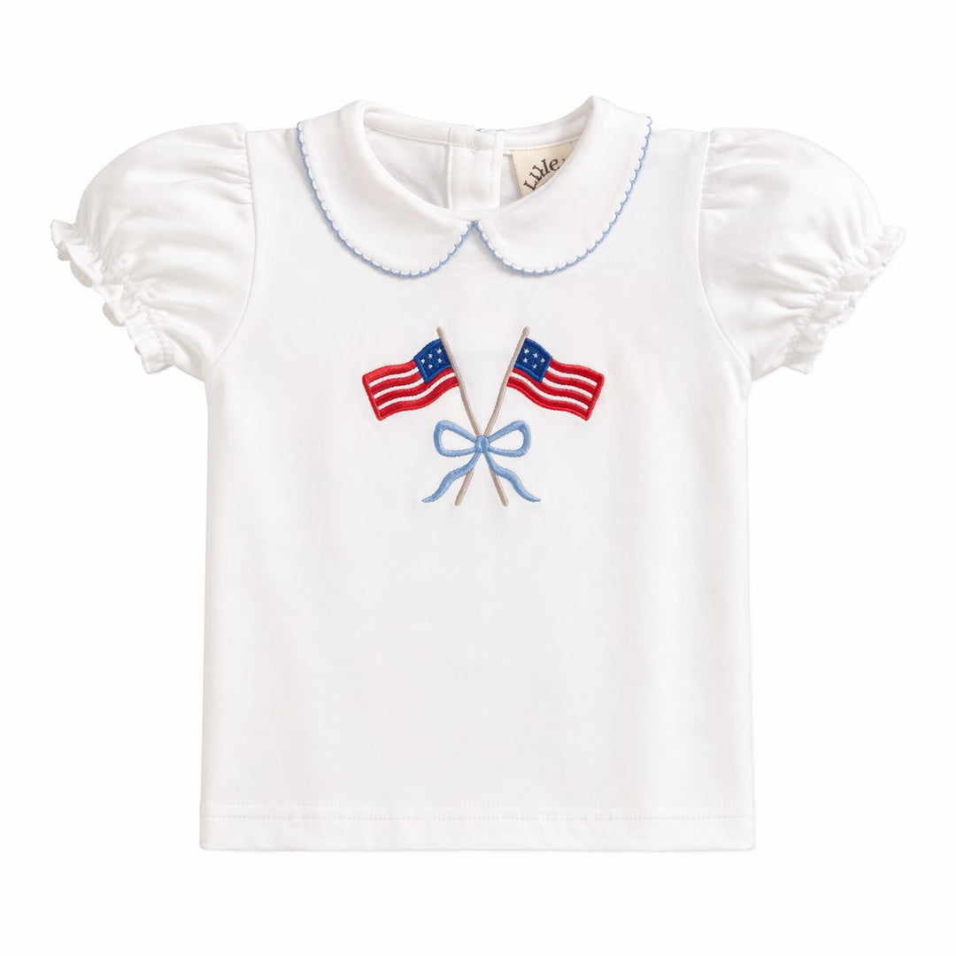 Short Sleeve Blouse - American Flags Girl Shirt Luigi 
