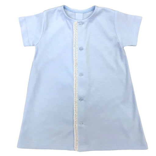 Short Sleeve Blue Crochet Lace Trim Gown Baby Gown Auraluz 