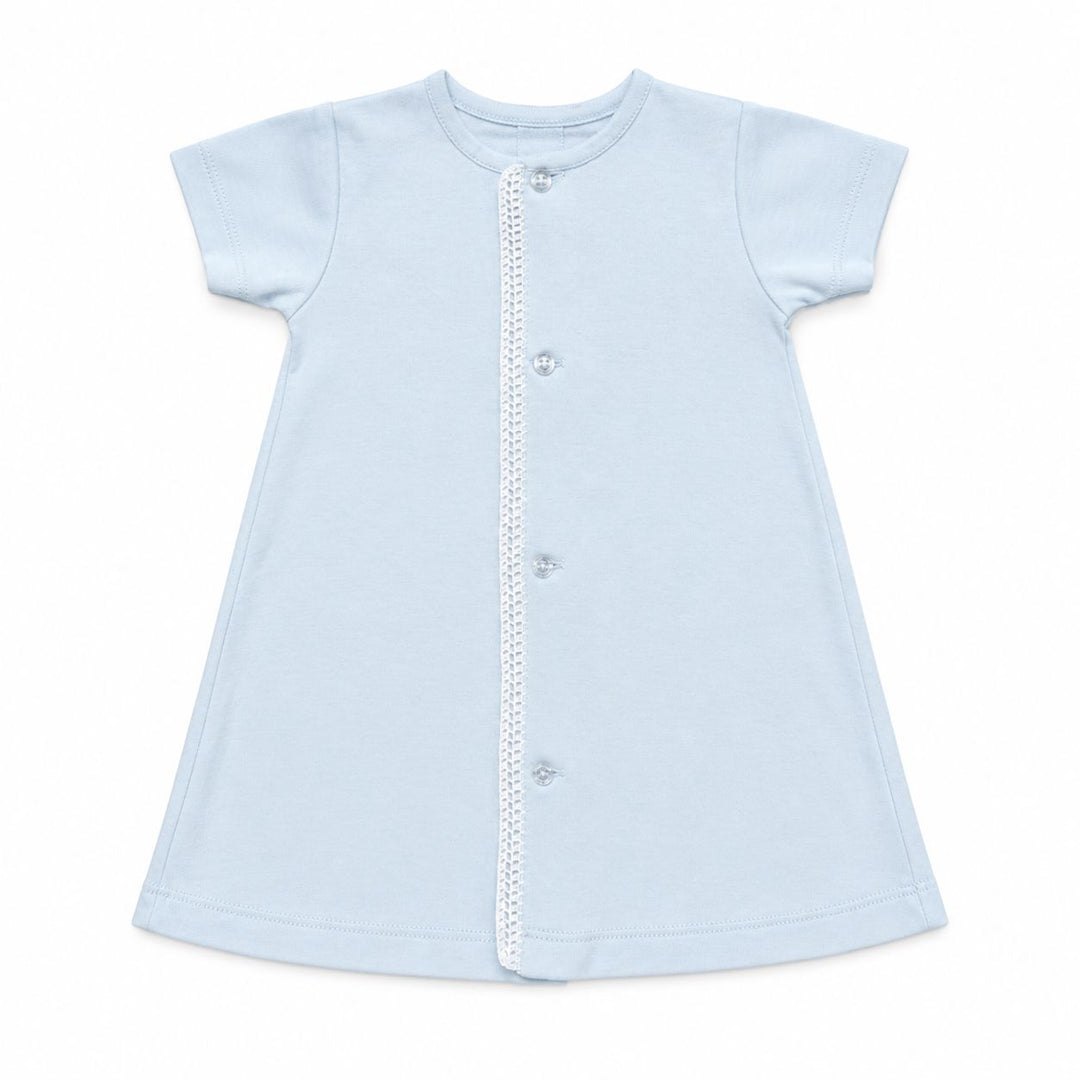 Short Sleeve Blue Crochet Lace Trim Gown Boy Gown Auraluz 