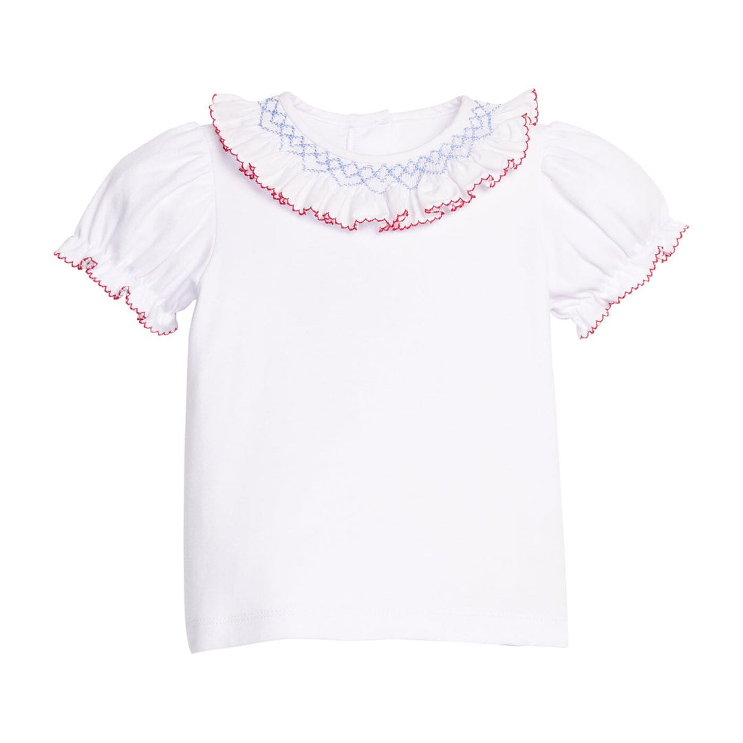 Short Sleeve Smocked Madeline Blouse- Blue/ Red Girl Shirt Little English 