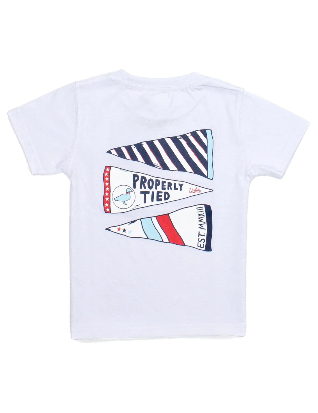 Short Sleeve Tee - Americana Pennant on White Boy Shirt Properly Tied 