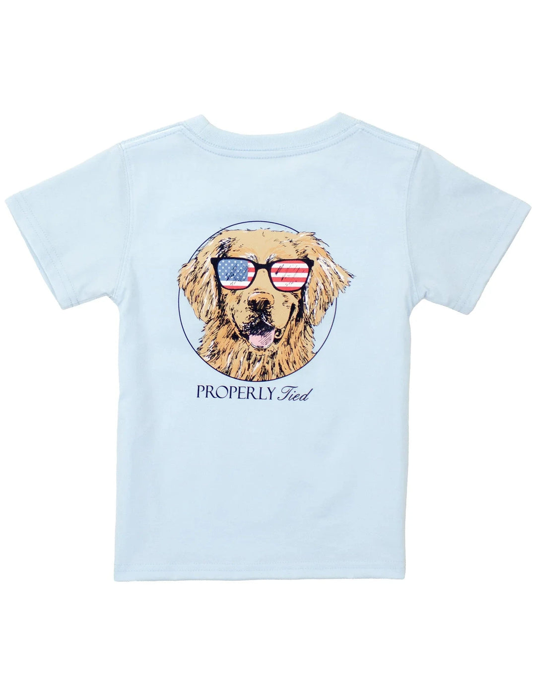 Short Sleeve Tee - Patriot Dog on Periwinkle Boy Shirt Properly Tied 