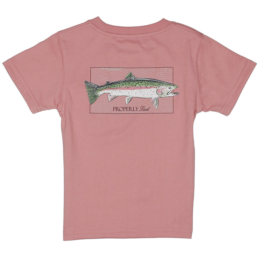 Short Sleeve Tee - Rainbow Trout Salmon Boy Shirt Properly Tied 