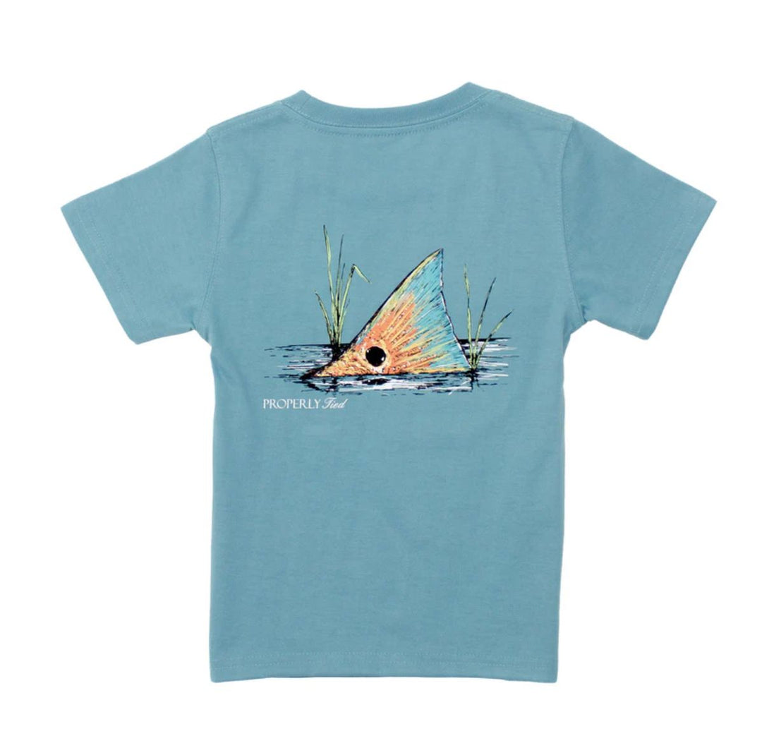 Short Sleeve Tee - Redfish on Coastal Sky Boy Shirt Properly Tied 
