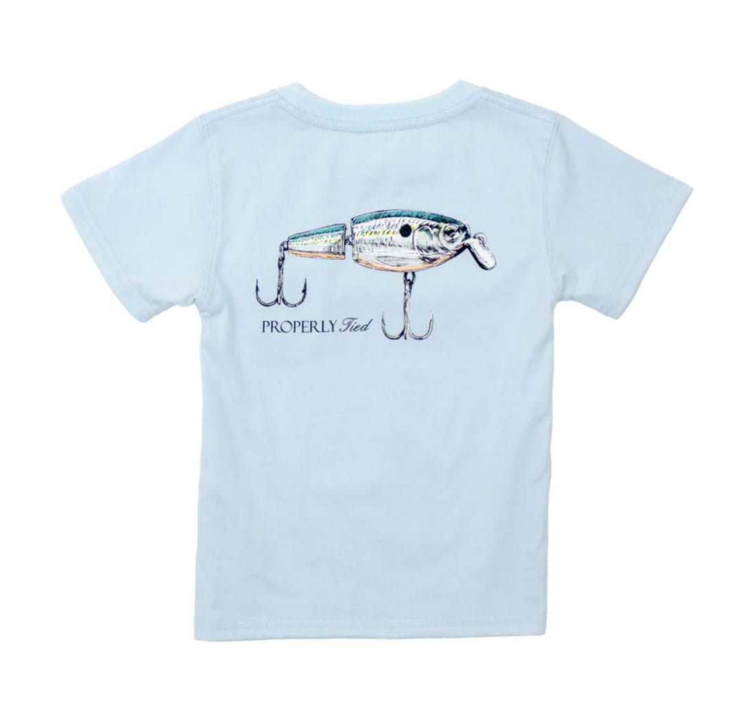 Short Sleeve Tee - Swimbait on Periwinkle Boy Shirt Properly Tied 