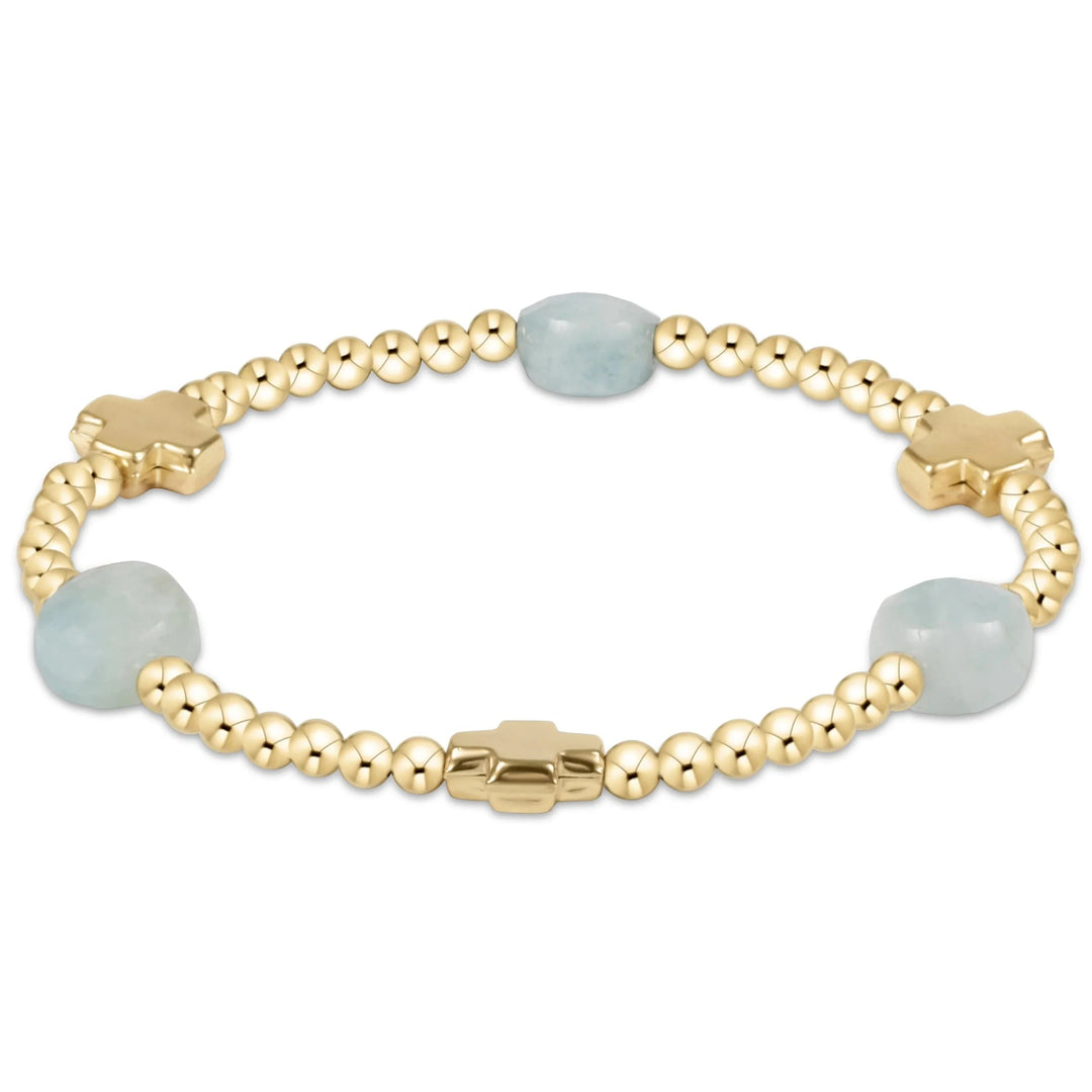 Signature Cross Admire Pattern 3mm Bead Bracelets Womens Bracelet ENewton Aquamarine 