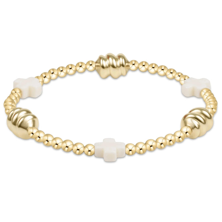 Signature Cross Admire Pattern 3mm Bead Bracelets Womens Bracelet ENewton Off White 