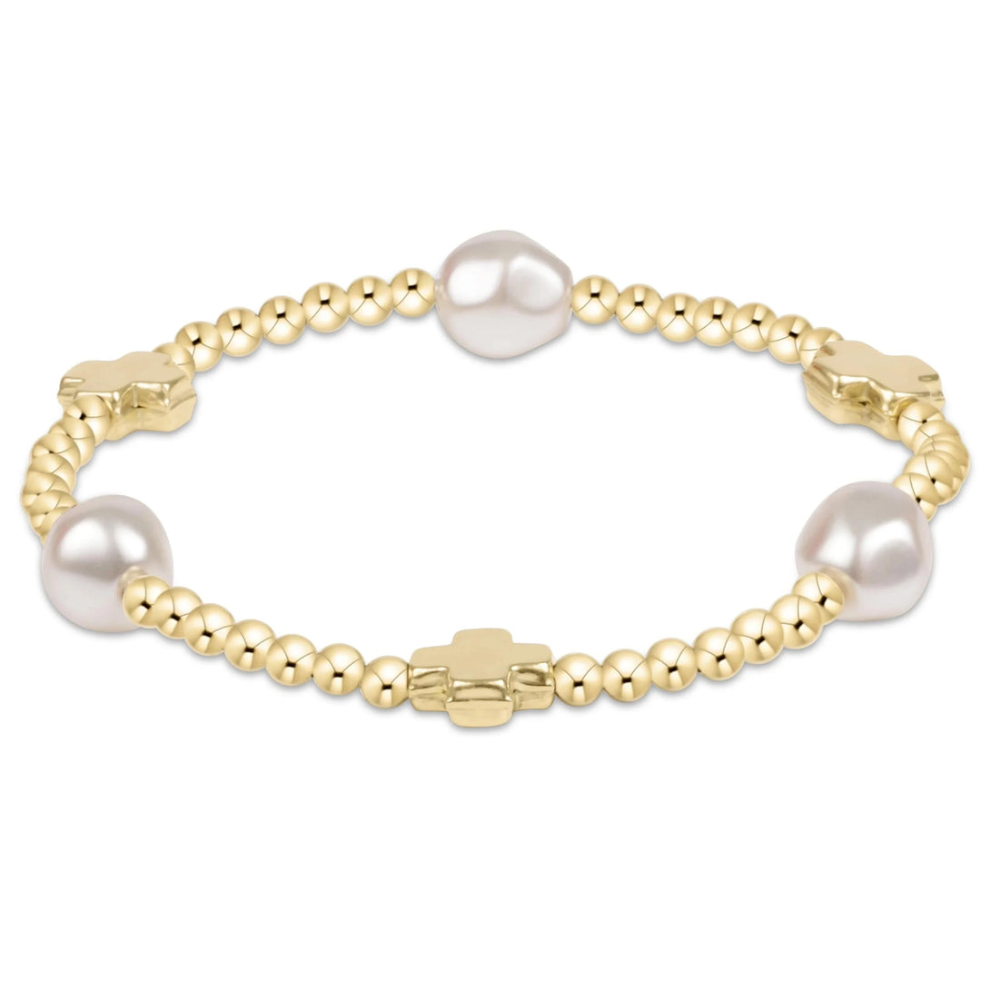 Signature Cross Admire Pearl Pattern 3mm Bead Bracelet - Gold Womens Bracelet ENewton 