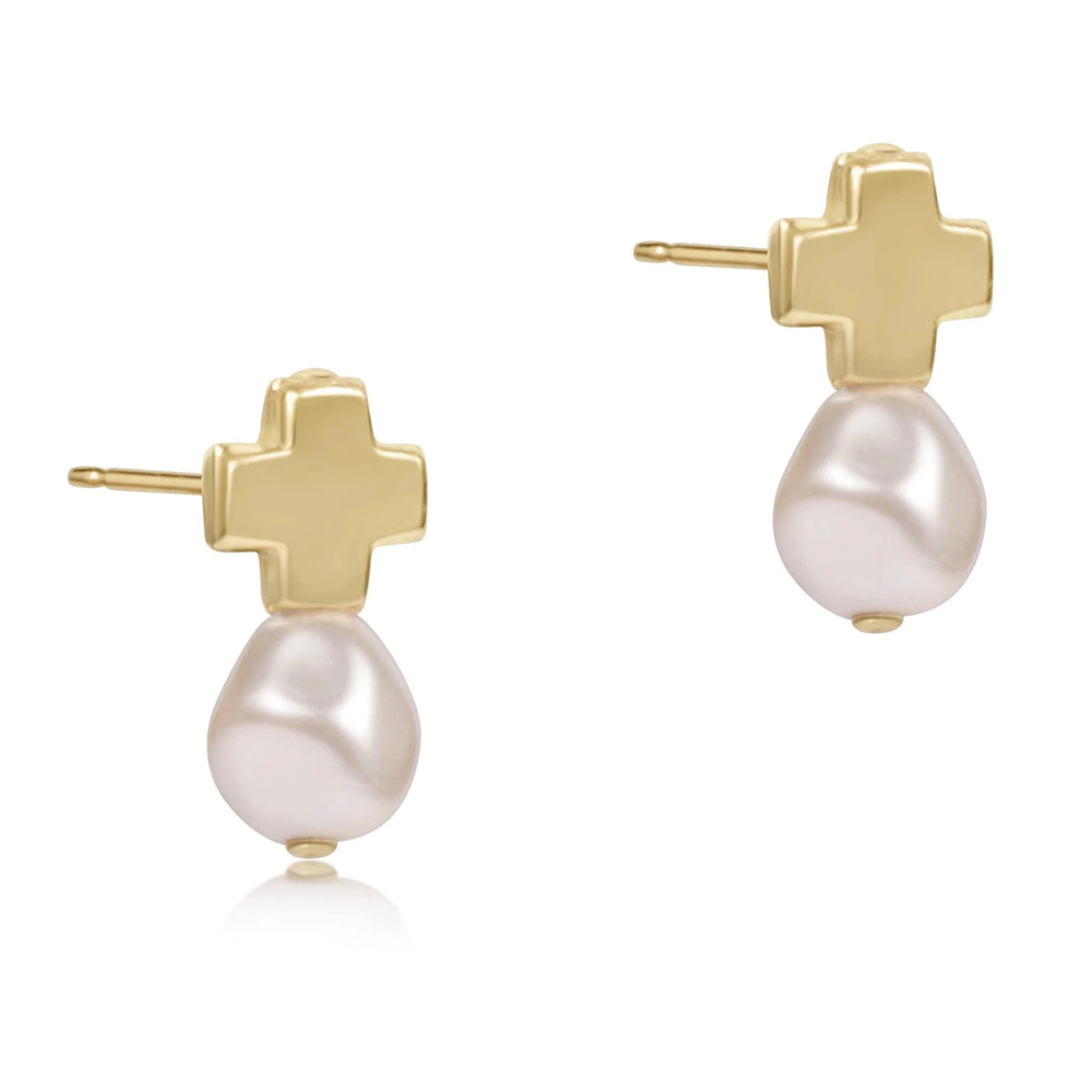 Signature Cross Gold Stud Womens Earrings ENewton Pearl 