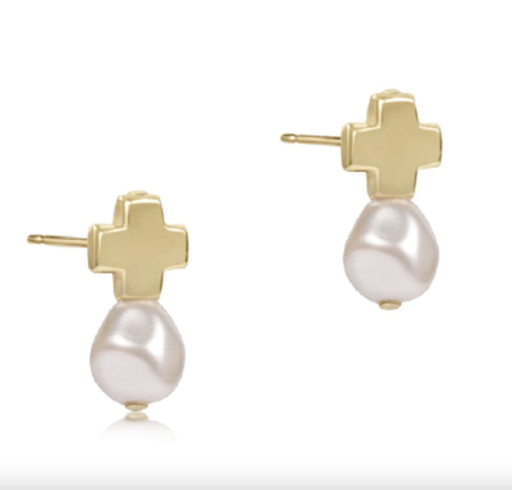 Signature Cross Gold Stud Womens Earrings ENewton Pearl 