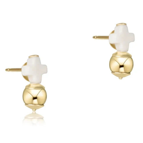 Signature Cross Off-White Stud - Gold Womens Earrings ENewton 