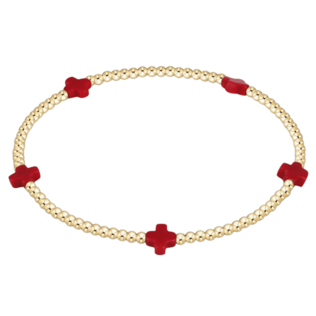 Signature Cross Small 2mm Bead Bracelet - America Womens Bracelet ENewton Bright Red 