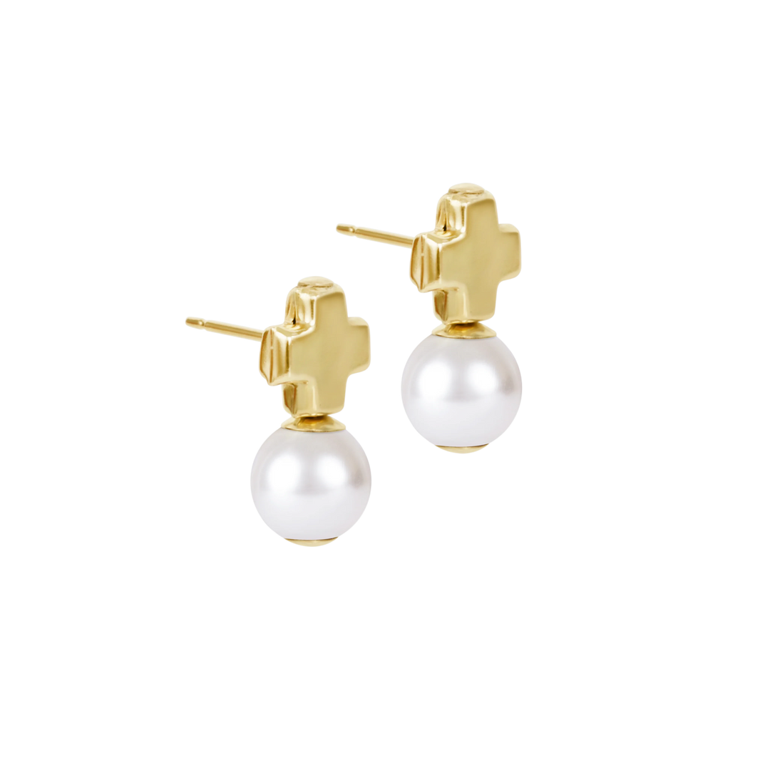 Signature Cross Small Gold Stud - Classic Pearl Womens Earrings ENewton 