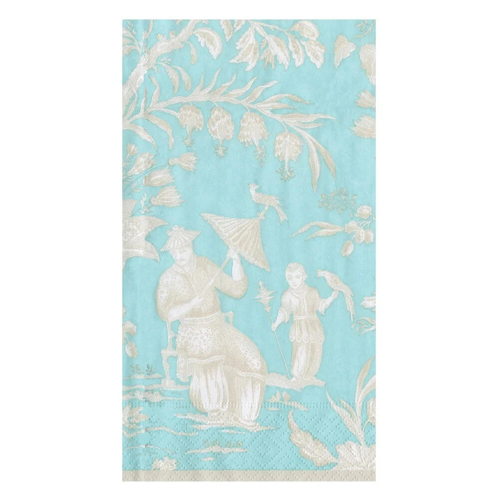 Silk Road Toile Guest Towel Napkins - Robin's Egg Guest Towels Caspari 