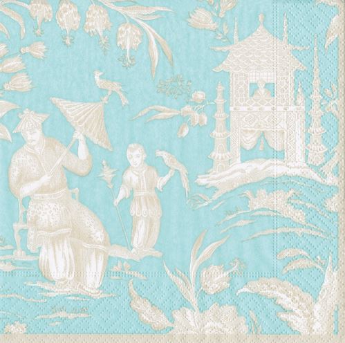 Silk Road Toile Robin's Egg Cocktail Napkins Cocktail Napkins Caspari 