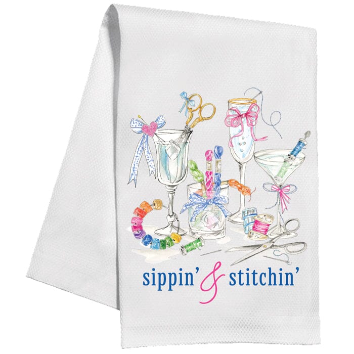 Sippin' and Stitchin' Kitchen Towel Kitchen Towel Rosanne Beck 