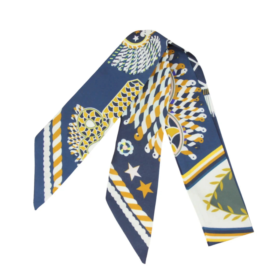 Skinny Silk Scarves Scarf Germán Fuentes Festive Rainbow Parade - Navy 