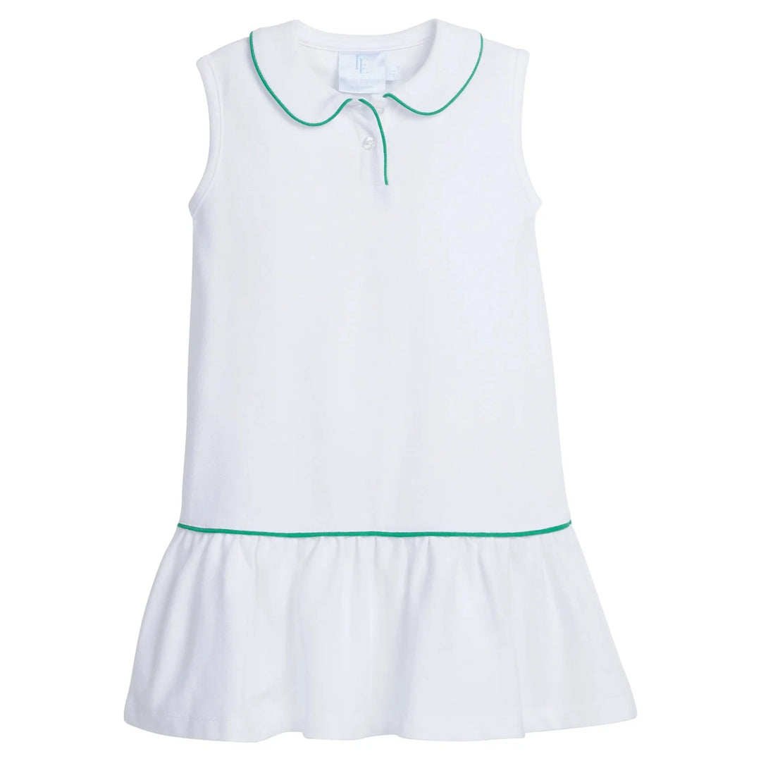 Sleeveless Polo Dress - White with Green Girl Dress Little English 