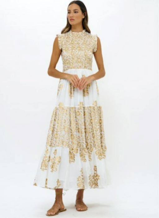 Sleeveless Smocked Maxi Dress - Gold Jakarta Womens Dress Oliphant 