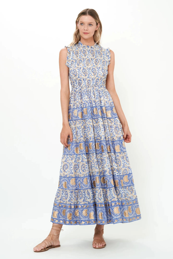 Sleeveless Smocked Maxi - Marseille Blue Womens Dress Oliphant 