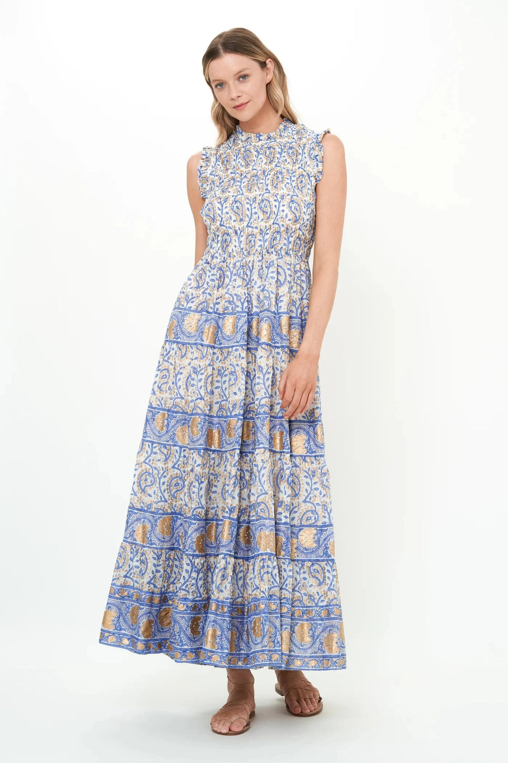 Sleeveless Smocked Maxi - Marseille Blue Womens Dress Oliphant 