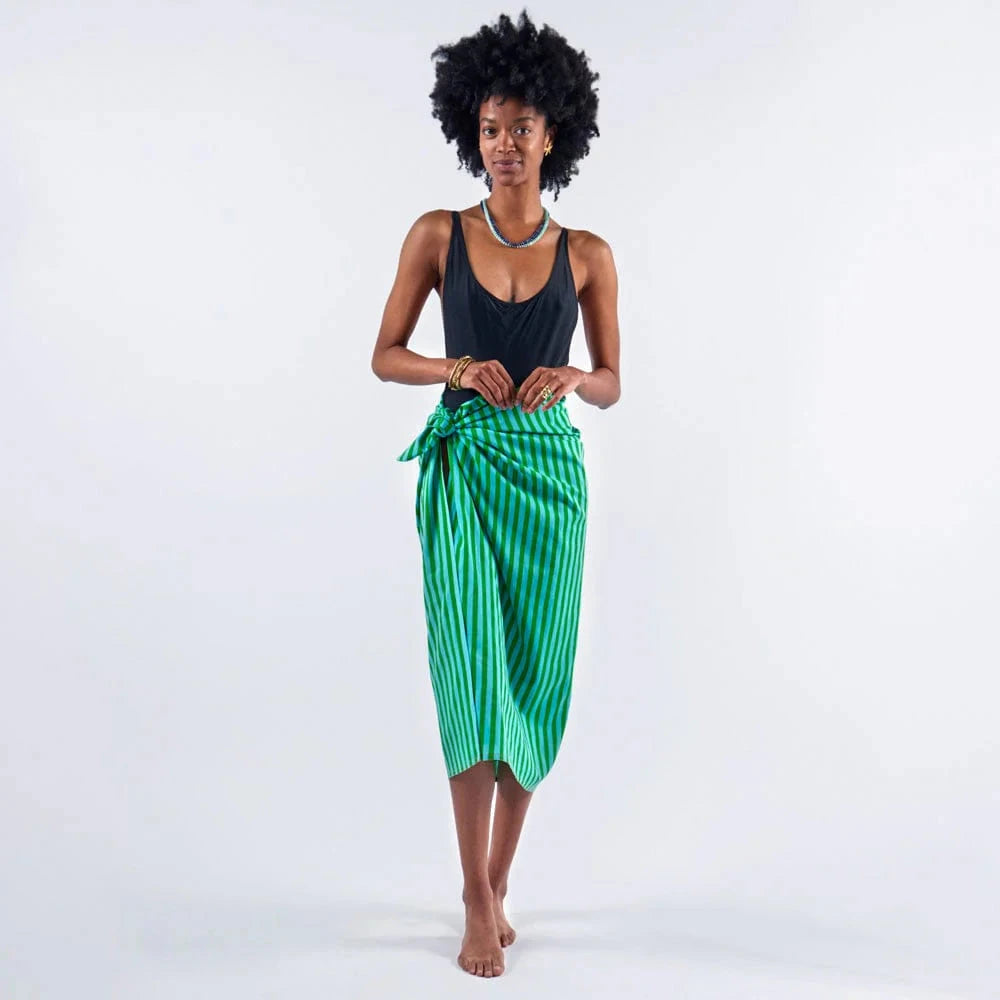 Sloane Stripe Sarong - Green Blue Womens Cover Up Sunshine Tienda 